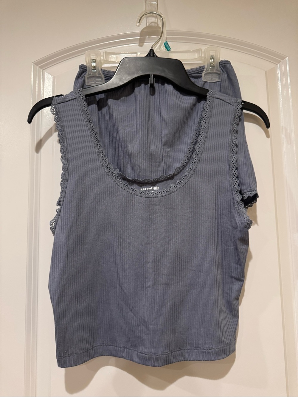 Essentials Ribbed Lace-Trim Tank Top / Boyshorts - Slate Blue